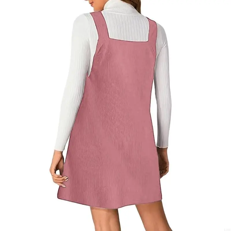 

L38E Женское вельветовое платье с V-образным вырезом, осеннее мини-сарафан-джемпер, платье