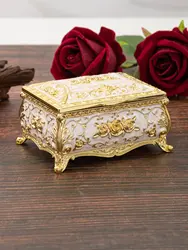 European Rose Jewelry Box Light Luxury Creative Jewelry Box Wedding Decoration Valentine's Day Ring Necklace Metal High-grade Me