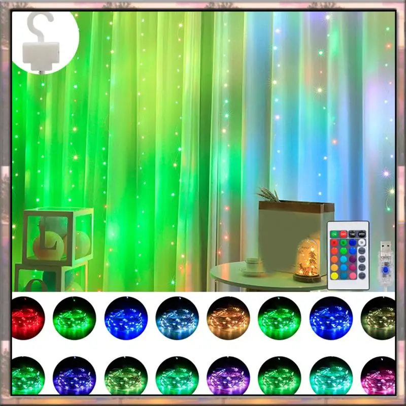 BAAZ ร้อน 3X3 เมตร USB LED ผ้าม่าน Festoon 16 สีไฟ LED Garlands สําหรับคริสต์มาสไฟ Ramadan String Lights Party Decor,
