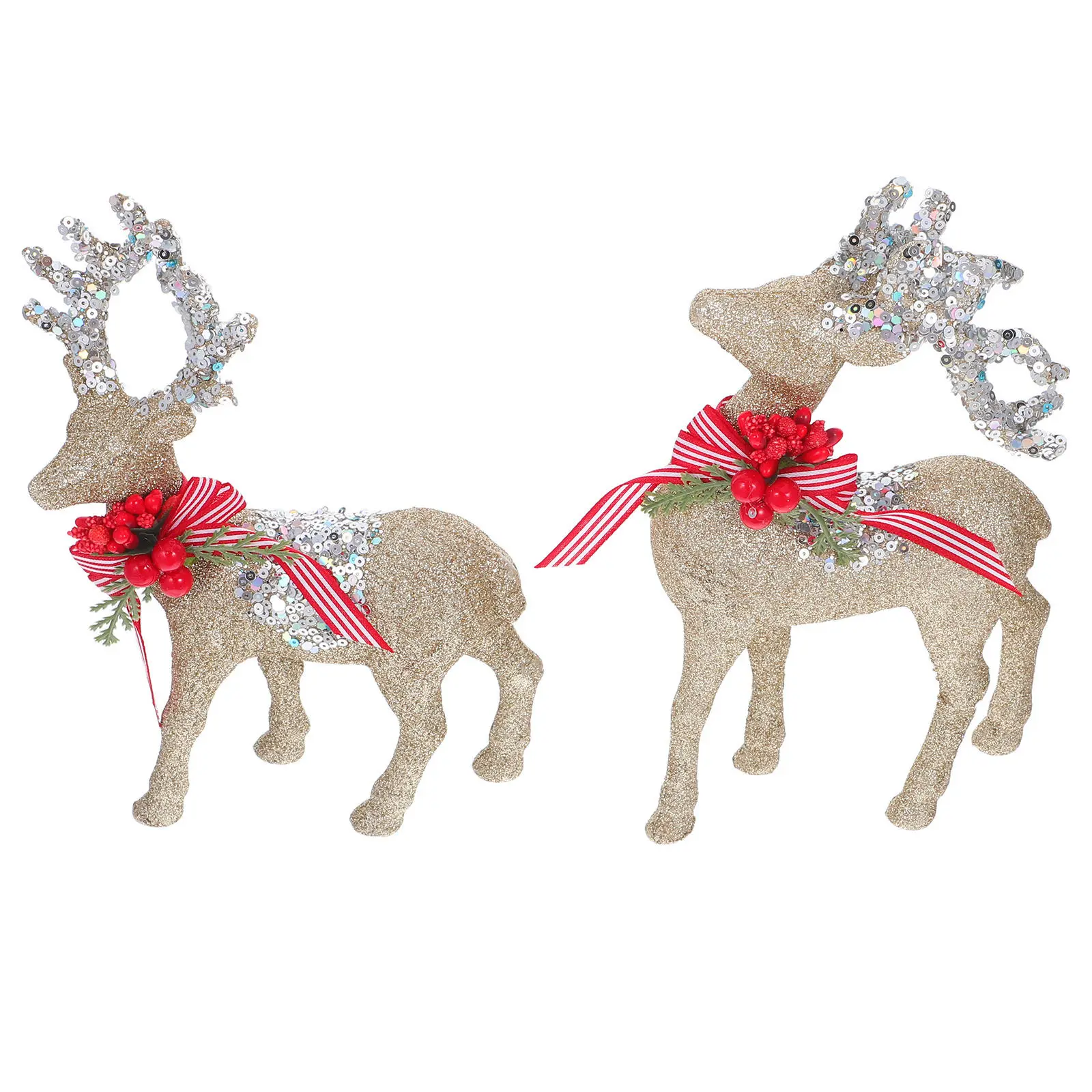 Plastic Flocking Reindeer Statue Glitter Holiday Elk Standing For Christmas Mantle Centerpiece Fireplace