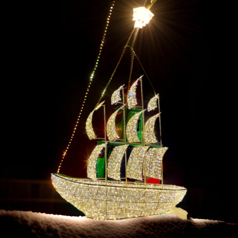 Custom. holiday decorations large LED 3D boat motif light for street decoration