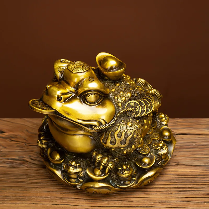 

Solid Brass Golden Toad Ornament Carved Shop Opening Gift Three-Legged Golden Cicada Ornament Toad Home Decor Craft