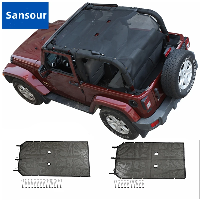 

Car Front Door Roof Mesh Top Sunshade Cover UV Insulated Net for Jeep Wrangler JK 2 Doors 2007-2017 Car Accessories