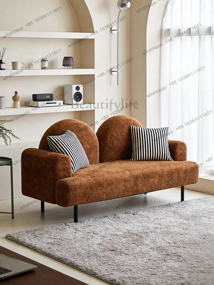 YJ Mid Century Wabi‑Sabi Straight 2‑Seater Sofa Minimal Retro Couch For Small Home Living Room Bedroom Guesthouse