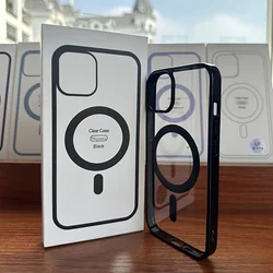 Clear Black Magnetic Phone Case for iPhone 16 15 14 Max Plus 13 12 Mini 11 Strong Magnet Mobile Cases with Box Shockproof Cover