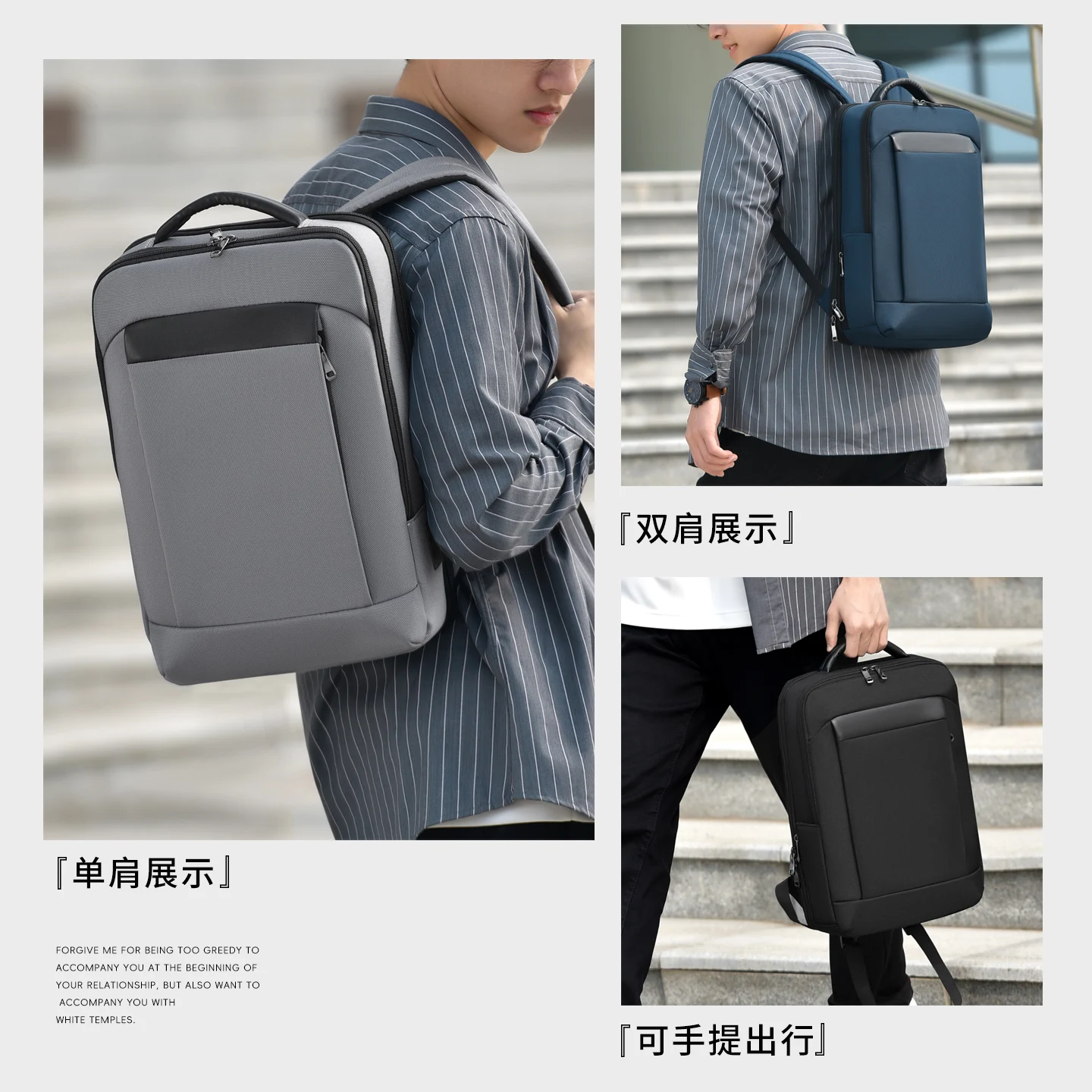 2026 new high-quality 180 degree open and close men's backpack with USB design, computer bag, schoolbag luggage bag view 6