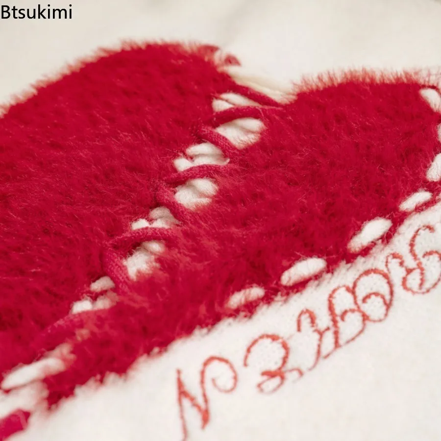 سترات رجالية محبوكة على شكل قلب صوفية كبيرة الحجم ورقبة دائرية وأكمام طويلة وطول عادي ملابس خارجية غير رسمية على طراز الهيب هوب #4