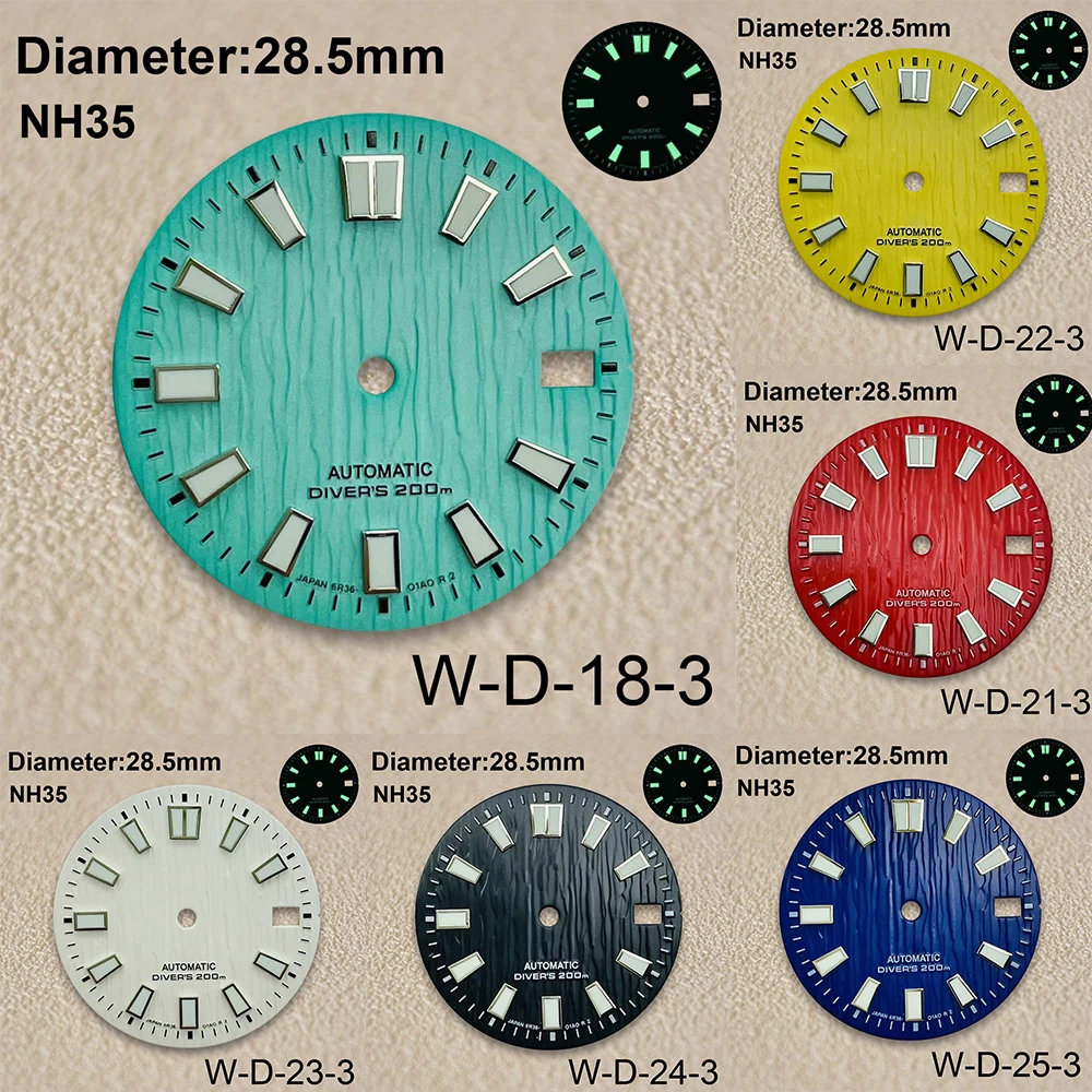 

28.5mm S Logo Glaciers Dial Suitable For NH35/NH36/4R/7S Automatic Movement C3 Green Luminous Watch Modification Accessories