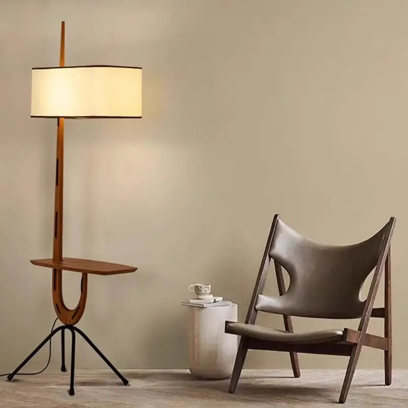 Giraffe Floor Lamp with Coffee Table solid wood lamp Designer Led fabric tall Lamps Living Room wabi