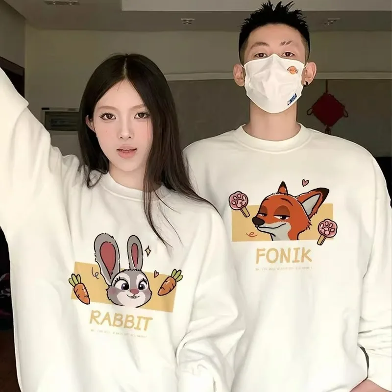 Disney Zootopia Nick Judy Couple's 2024 New Cotton Long sleeved T-shirt Fashion Cute Anime Cartoon Leisure Creative T-shirt