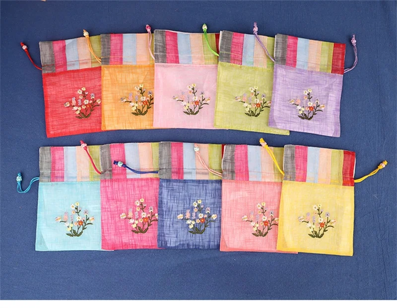 StoBag 5pcs Color Silk Sachet Bags Small Drawstring Handmade Gift Jewelry Packaging Storage Pocket Reusable Pouch Decoration