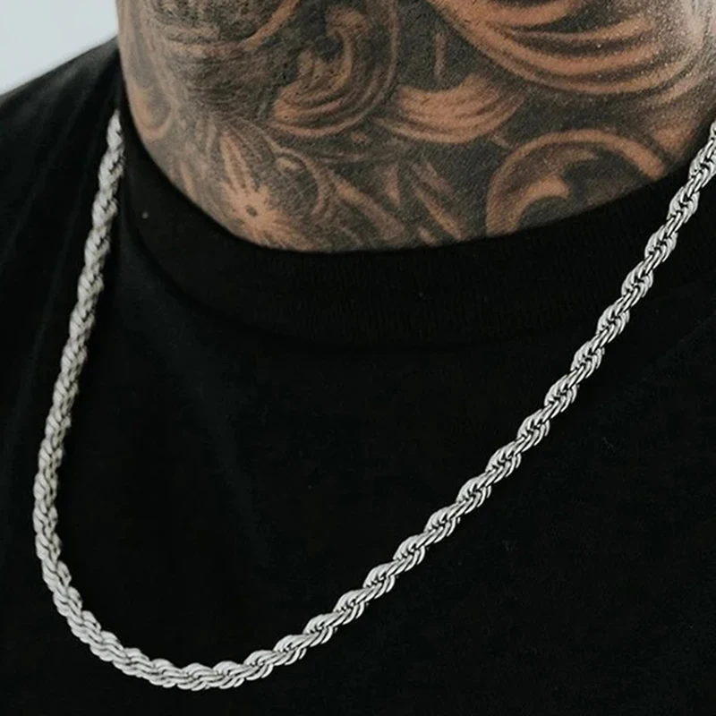 Twisted Rope Chain Necklace for Women Men Minimalist 2/3/4/5/6/7mm Stainless Steel Hip Hop Punk Jewelry Valentine\'s Day Gift