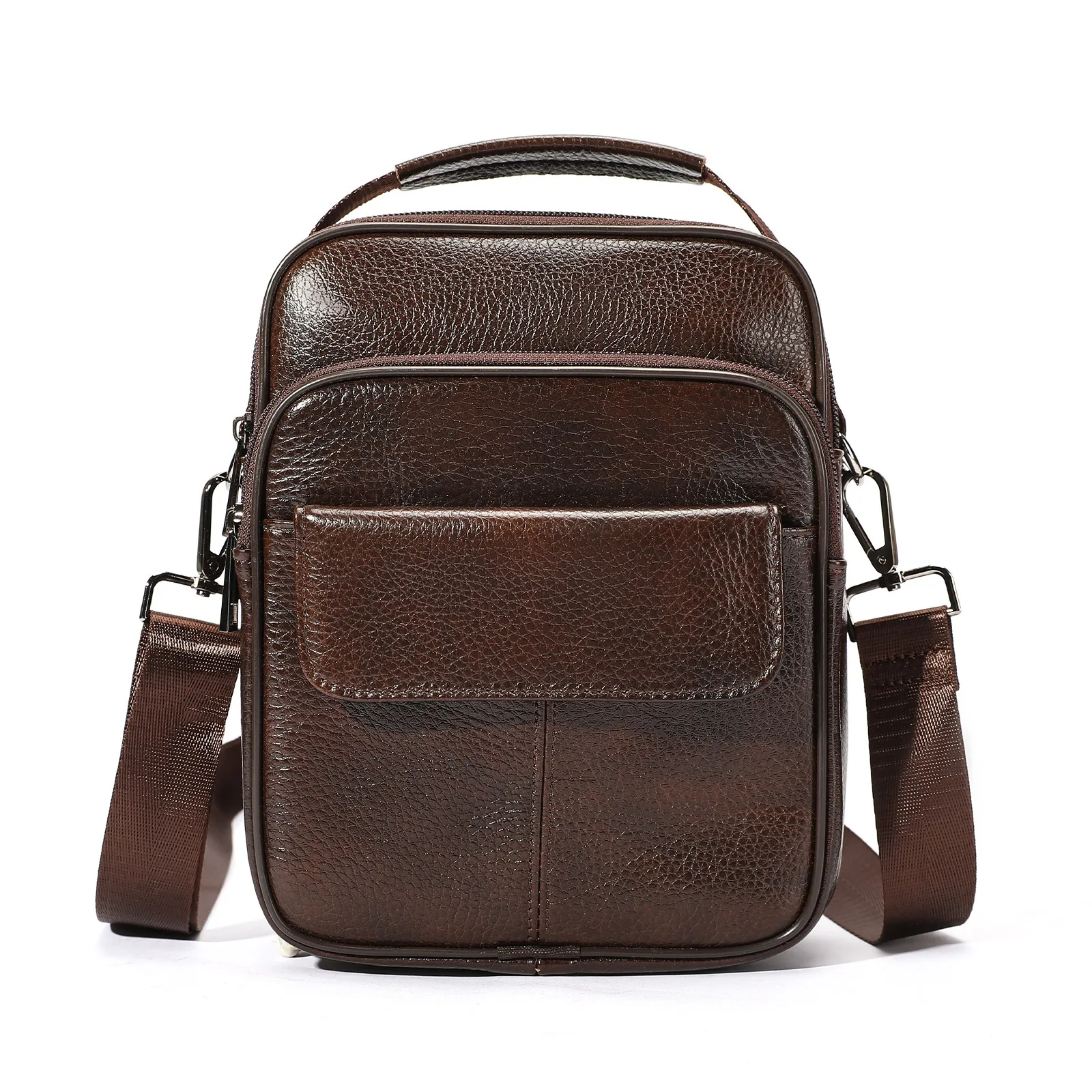 Men Genuine Leather Vertical Shoulder Bag Male Top Handle Crossbody Bag Cowhide Business Messenger Sling Pack For Man Handbag