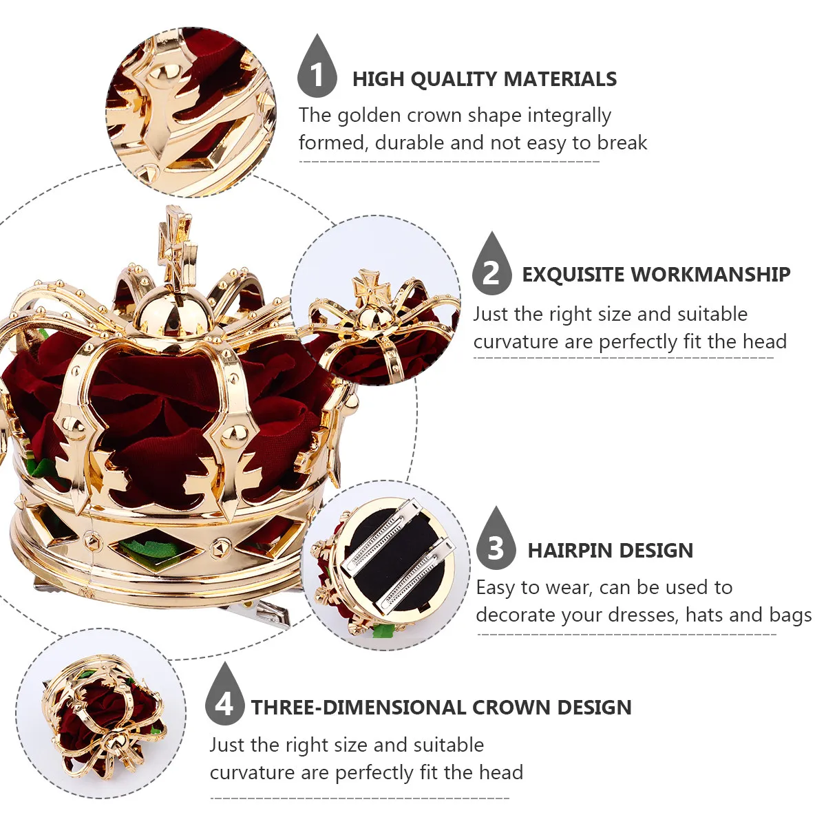 

Золотая заколка-корона для волос, 1 шт., головной убор королевы на Хэллоуин, 3D-заколка-корона, аксессуары для вечеринок и косплея, головной убор на Хэллоуин
