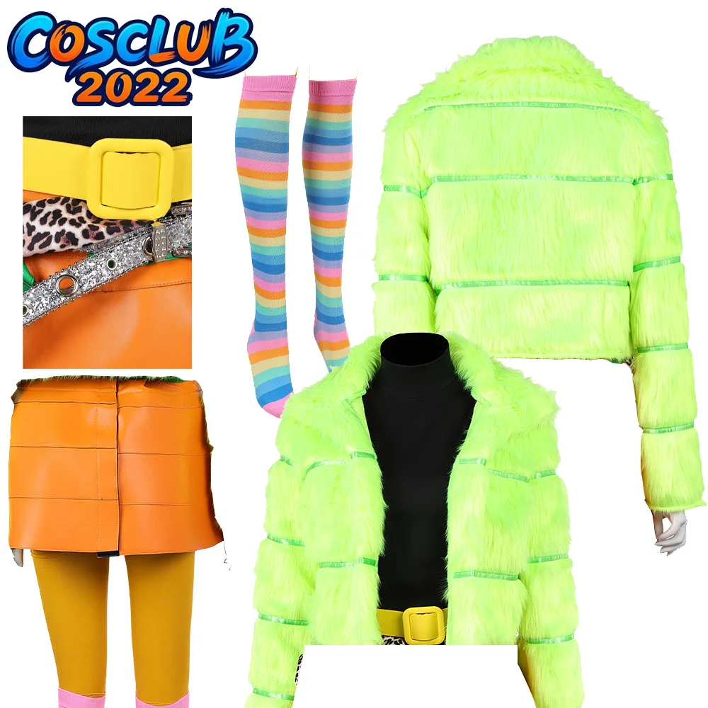 Disfraz de Cosplay de Corvette Verde, Traje de la Película I Love 2026, Mono de Fantasía, Chaleco, Abrigo, Falda, Cinturón, para Halloween y Carnaval, para Mujer