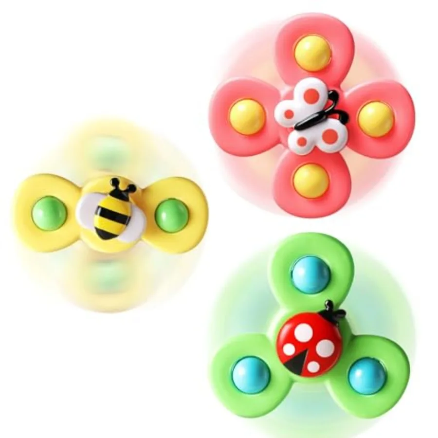 

ALASOU 3PCS Suction Cup Spinner Toys for 1 Year Old Boy Girl Spinning Top 12 18 Months 1 2 Year Old Boy Birthday Gift Baby Bath
