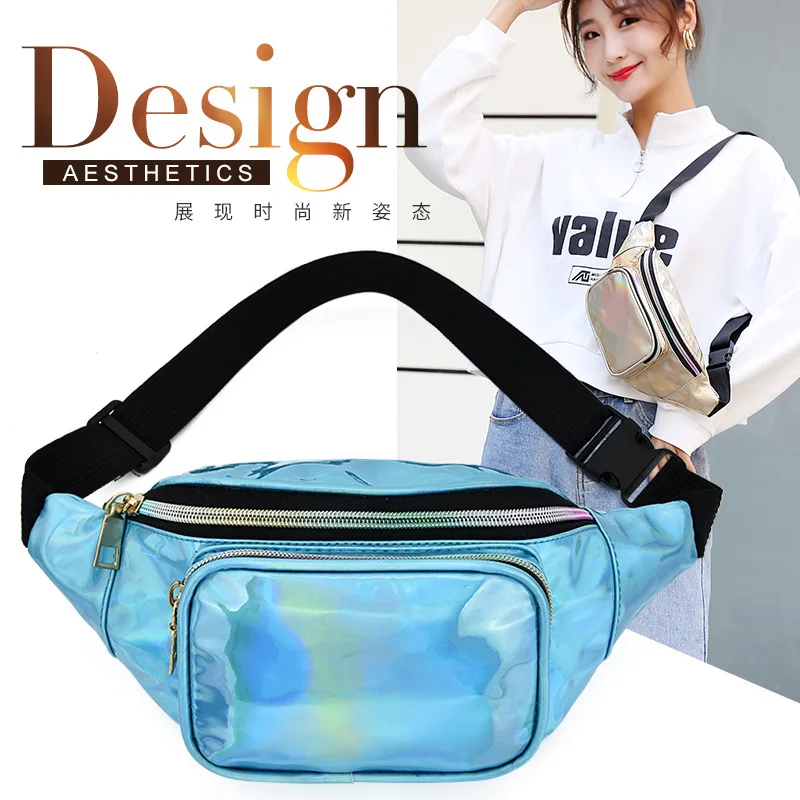 PU laser fanny pack women ins foreign style chest messenger bag sports leisure running mobile phone small satchel