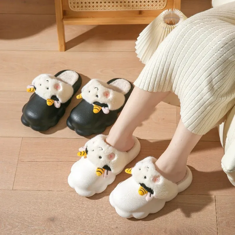 Casual Fluffy Slippers Women Home Flats Sheep Cartoon Cute Designer Shoes Girls Fashion Winter Platform Slippers House Big Size