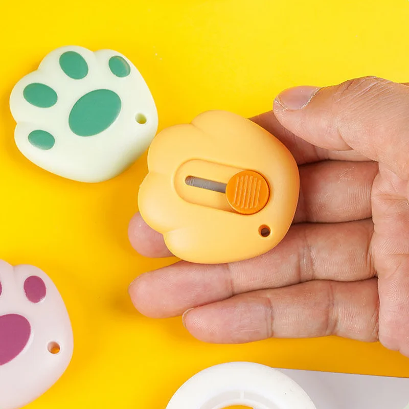 Cortador de Papel Mini em Forma de Pata de Gato Kawaii, Faca Utilitária Retrátil Portátil para Envelope, Caixa, DIY, Material de Escritório