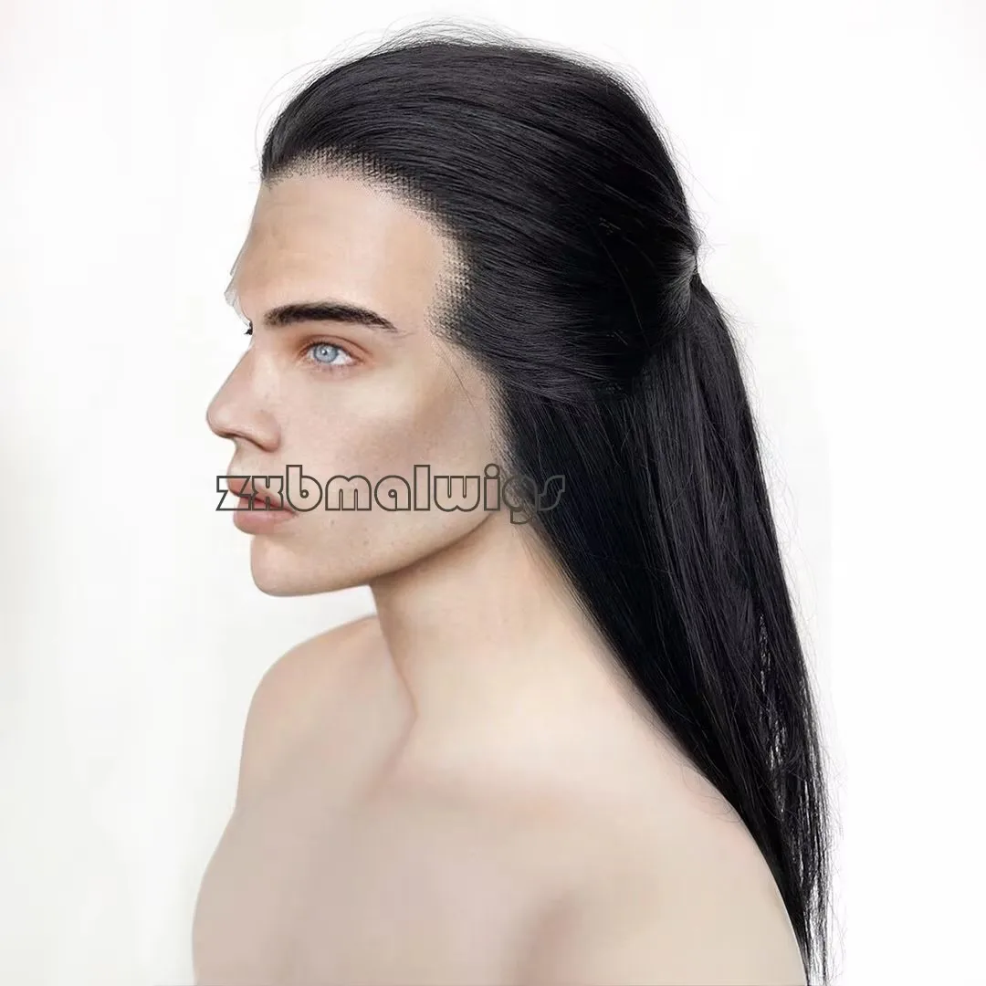 QW Synthetic Hair Lace Front Wig Free Part Widows Peak Straight  Preplucked Glueless  Heat Temperature Daily Cosplay