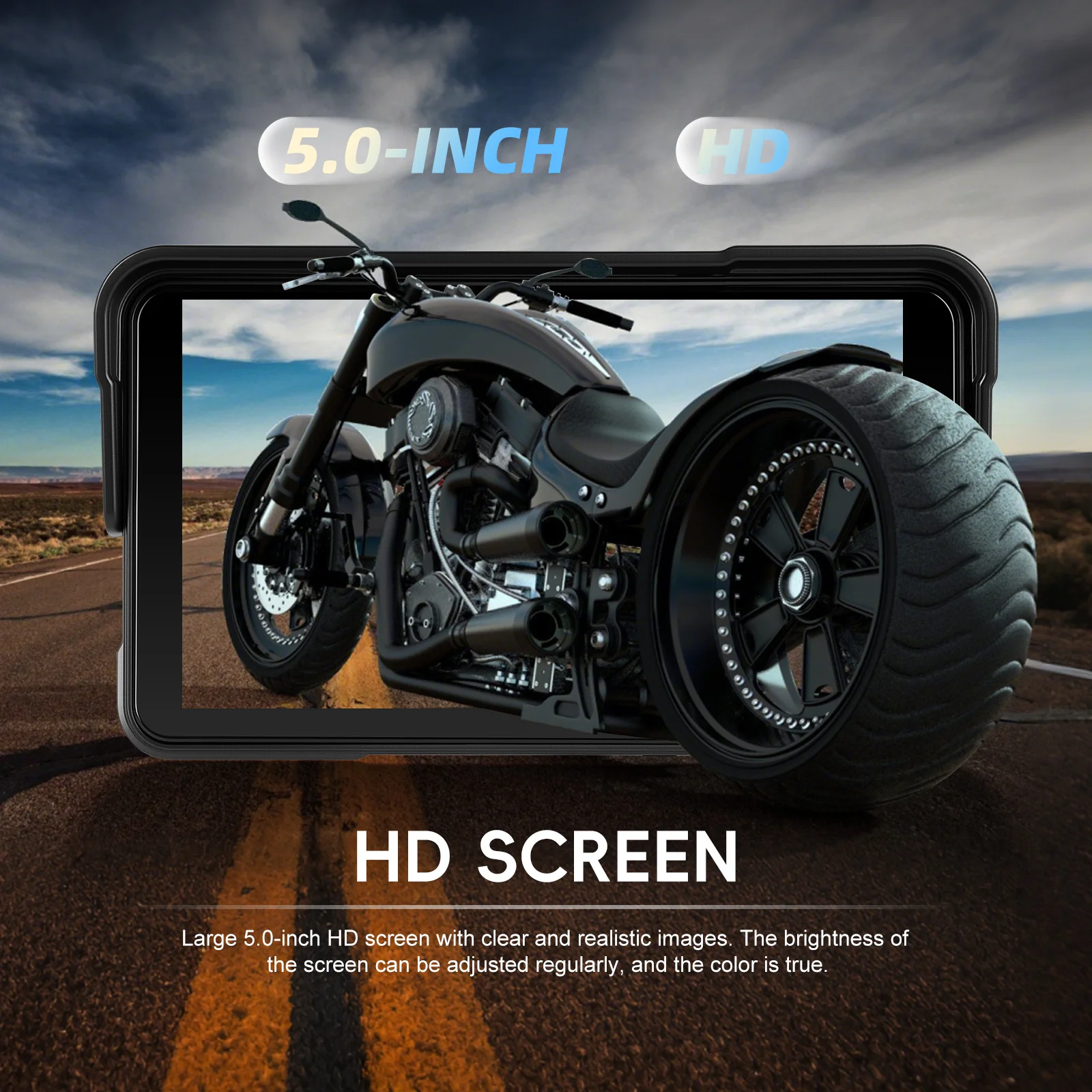 Podofo Motorrad Kabelloses Carplay Android Auto 5'' Smart Screen Player IP68 Wasserdicht Reifendrucküberwachung Helligkeitseinstellung – Detail 7