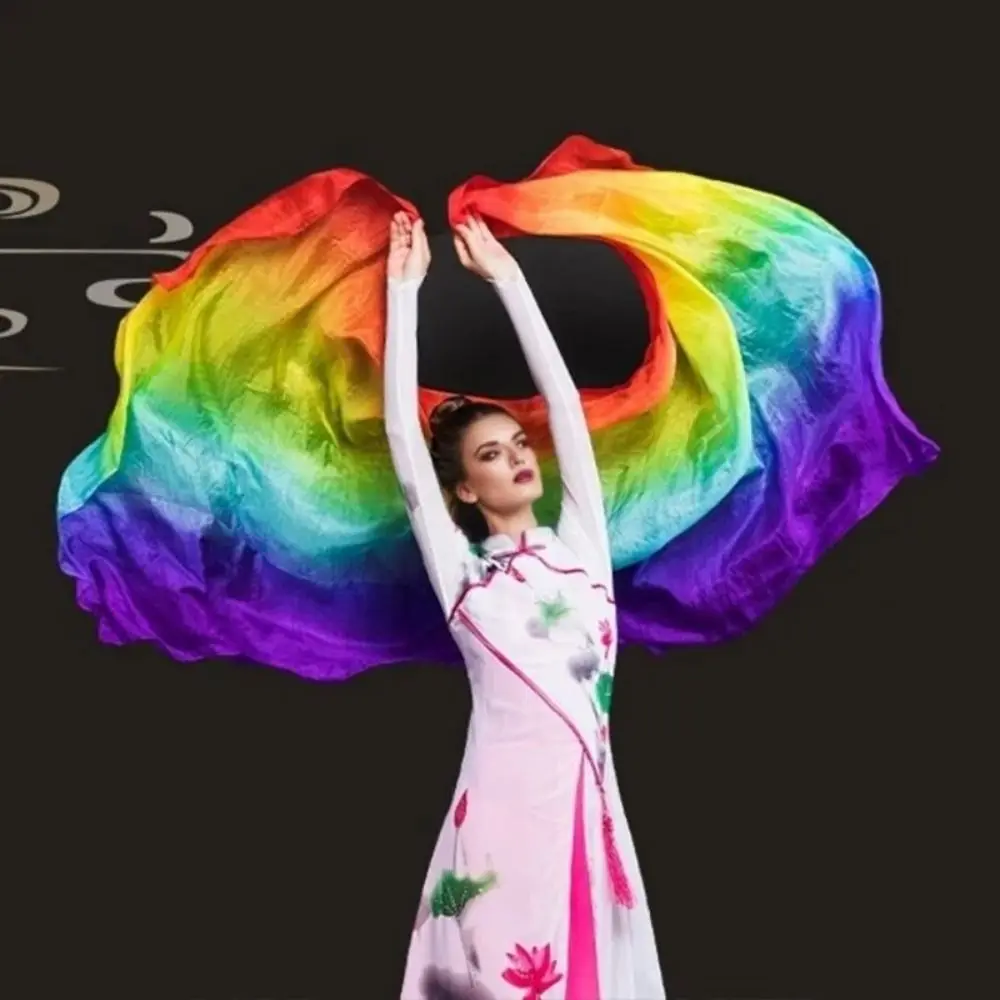 Véus de dança do ventre 100% seda, cor gradiente, textura leve, xales de dança do ventre latina, 250cm x 120cm, véu de dança para performance