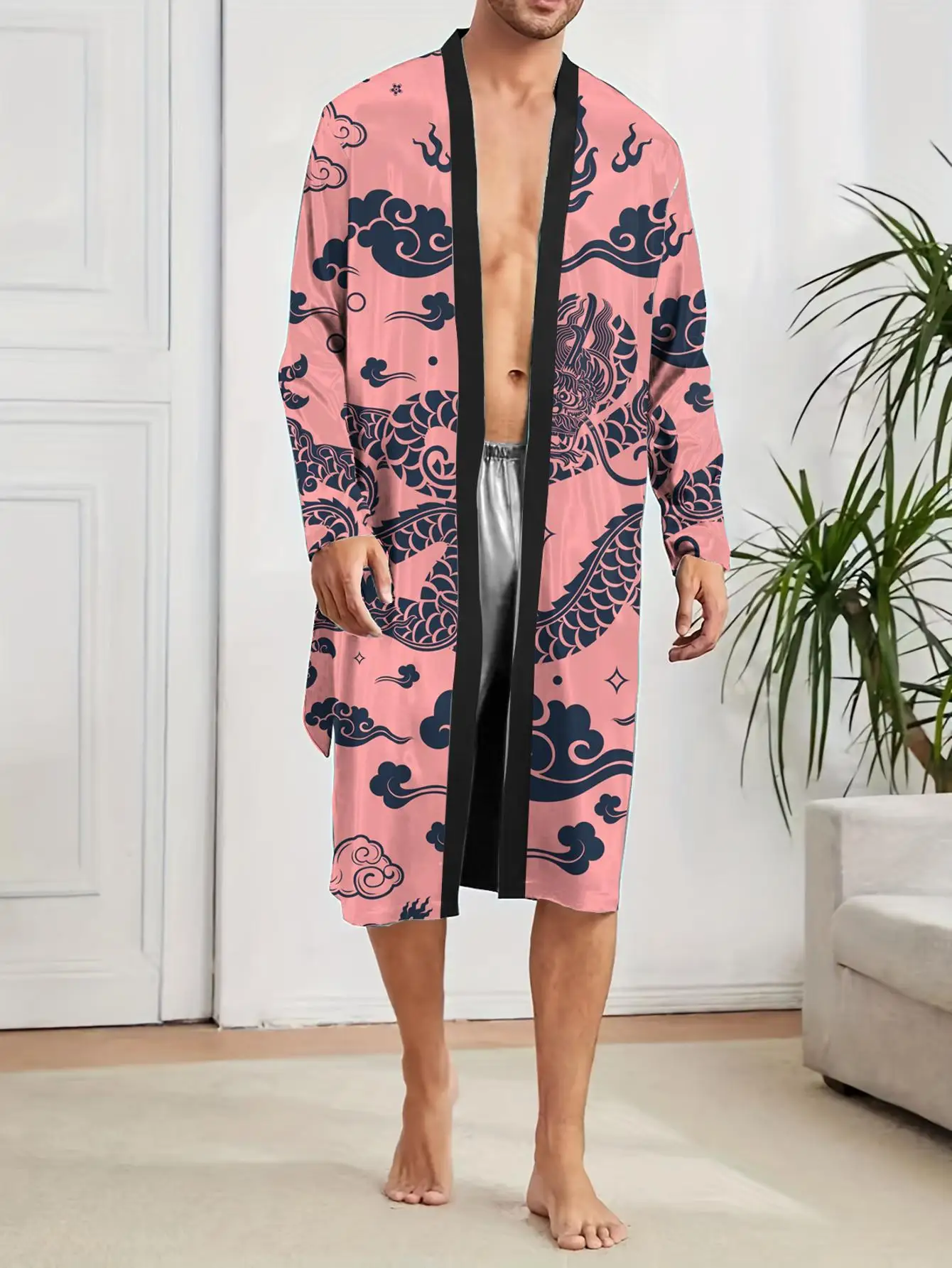 1pcs Men's Robes 2026 Spring/Summer Bathrobe man Breathable 3D Printed robe sleepwear Funny pajamas bath robe Graphic