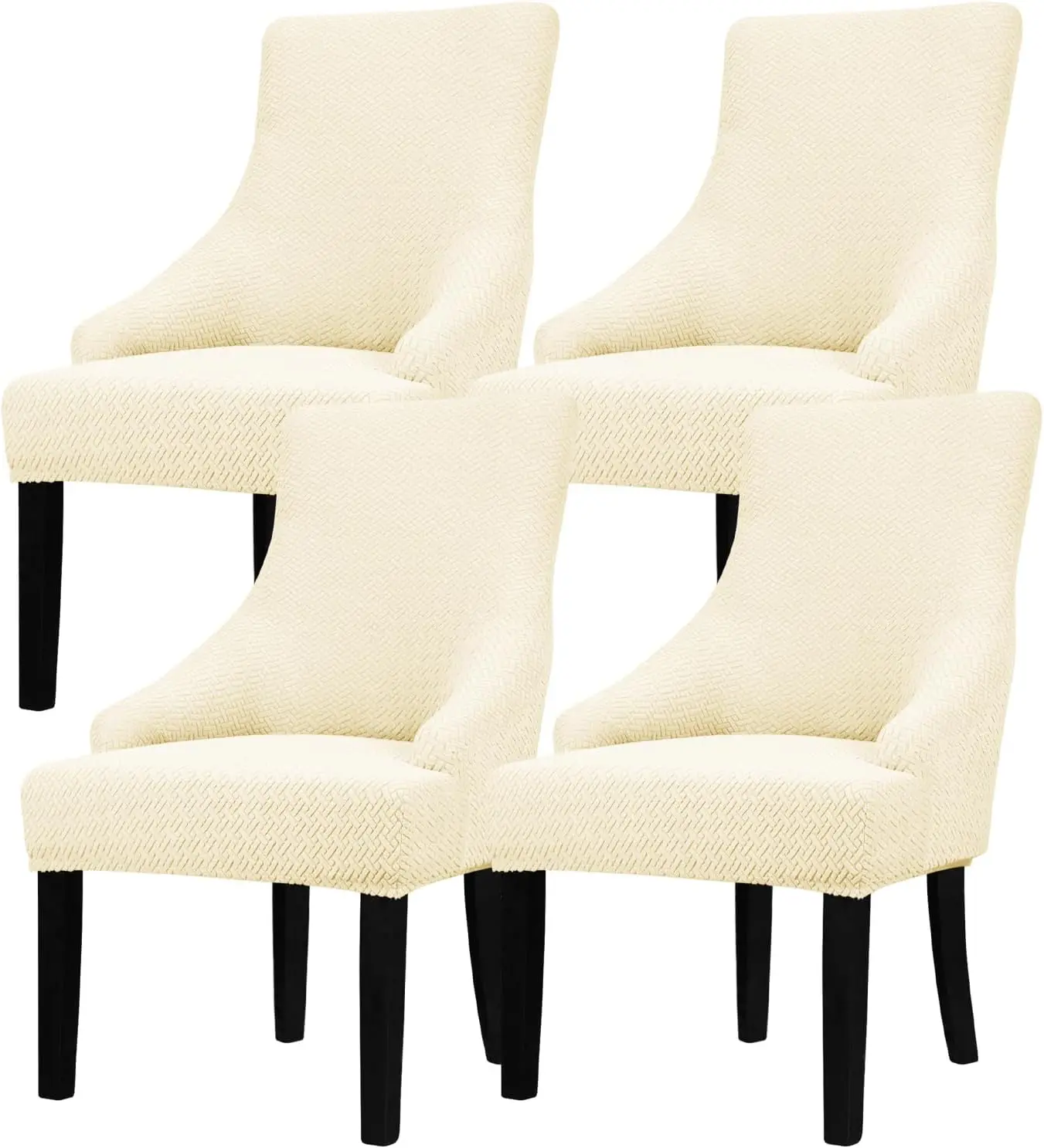 

Stretch Velvet Wingback Chair Cover Slipcover - 4PCS Cream Set for Dining Living Room Armchair Protection