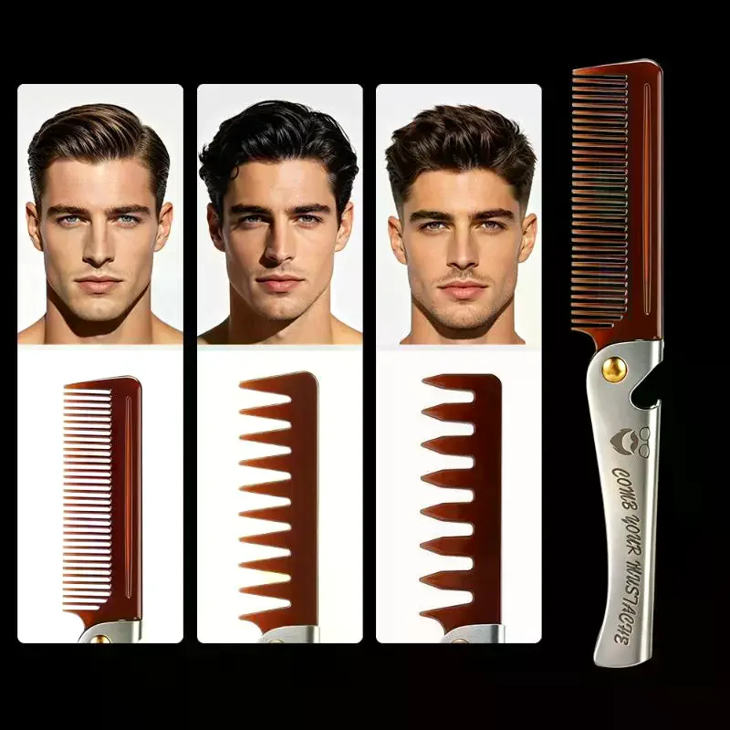 Multifuncional Folding Comb Men Beard Styling Combs Anti Static Portable Mustache Comb Multifunctional Hairdressing Tools