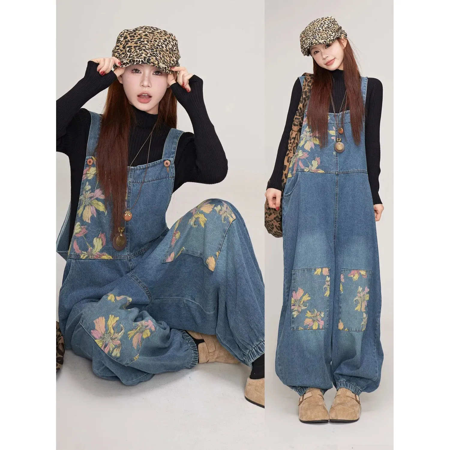 

Korean Wide-leg Lantern Overalls 2026 Spring Autumn Korean Loose Casual Lazy Style Suspenders Jeans Rompers Women Jeans Jumpsuit