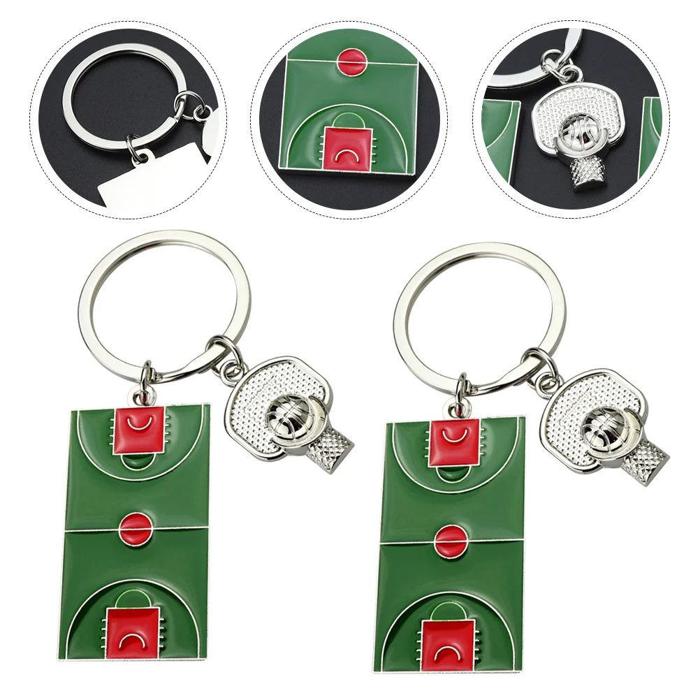 2 PCS Basketball Court Keychain Simulation Field Pendant Decor Keyring Sports Fan Present Decorative Gift Adorable Chains