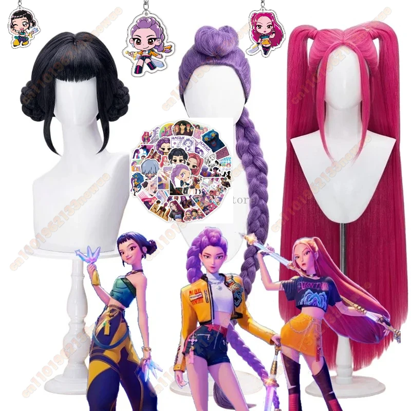 

new Movie Kpop Cosplay Wig Mira Rumi Zoe Demon Hunters Purple Black Red Long Hair Heat Resistant Synthetic Wigs Carnival Props