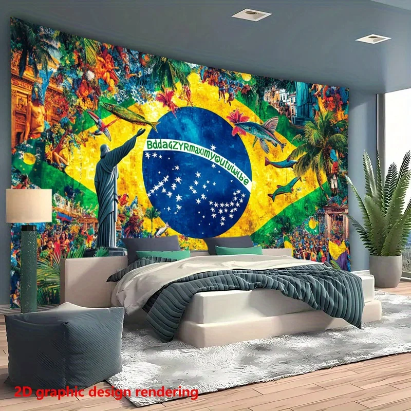 Brazil Carnival Celebration Tapestry Vibrant Brazilian Flag Art Rio Festival Mural Colorful Party Decor Samba Dance Culture Wall