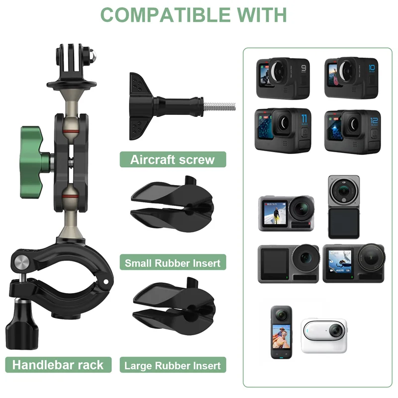 AA87 دراجة نارية دراجة قوس مزدوج الكرة رئيس الذراع السحري ل Gopro 12 عمل أجزاء الكاميرا الملحقات