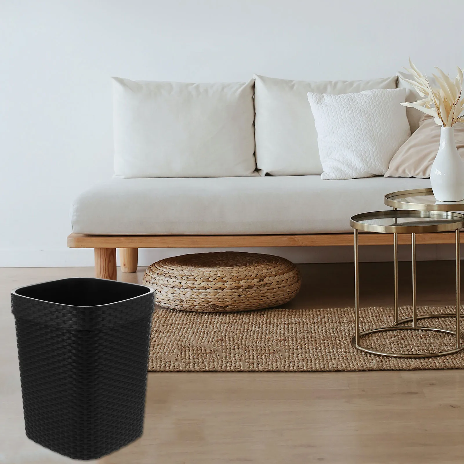 

Plastic Woven Style Trash Can for Home Office Kitchen Bathroom Bedroom Large Capacity Waste Basket Tasteless Safe Material