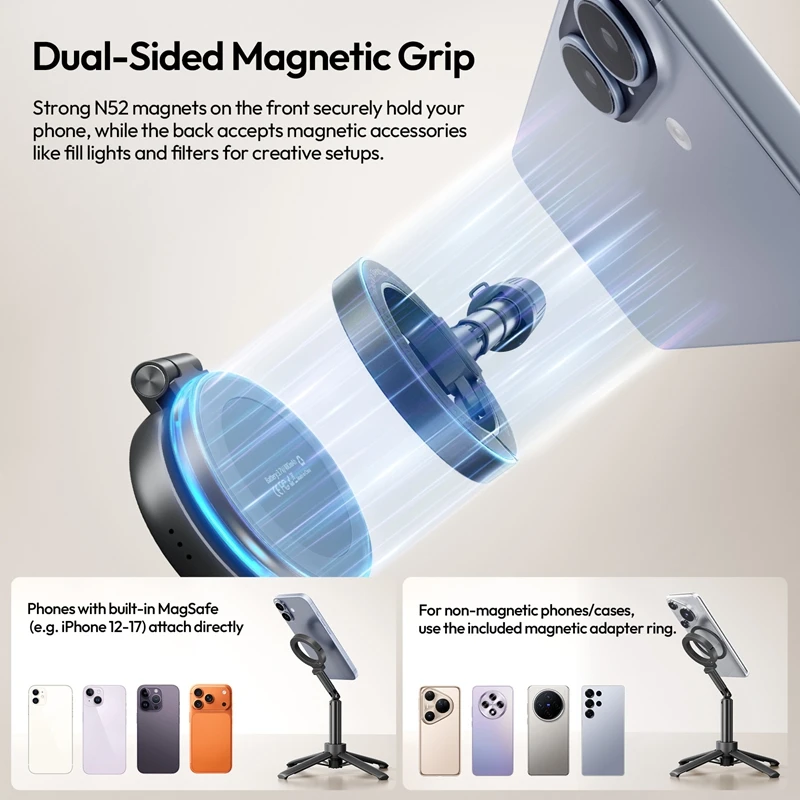 Ulanzi MT71 2w1 Magnetyczny Mini Selfie Stick Statyw Biurkowy do Iphone 17 16 15 Pro Max Android 180 °   Regulowany do vlogowania — zdjęcie produktu 2
