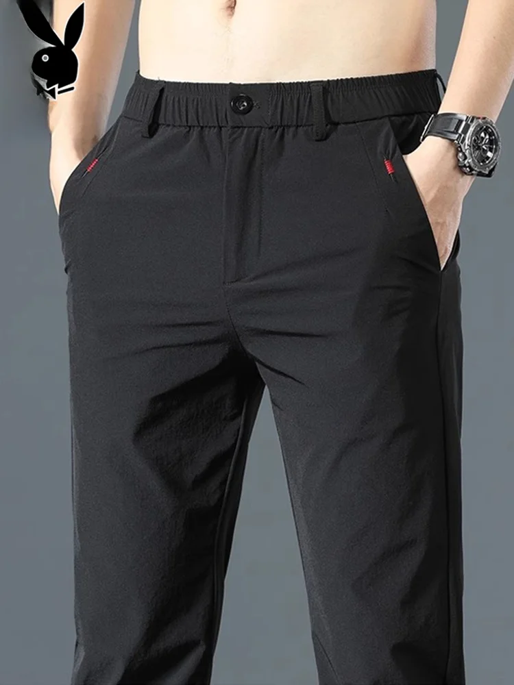 

Мужские летние повседневные брюки из ледяного шелка, прямого кроя, зауженные, модные, универсальные, со средней посадкой, на пуговицах, быстросохнущие