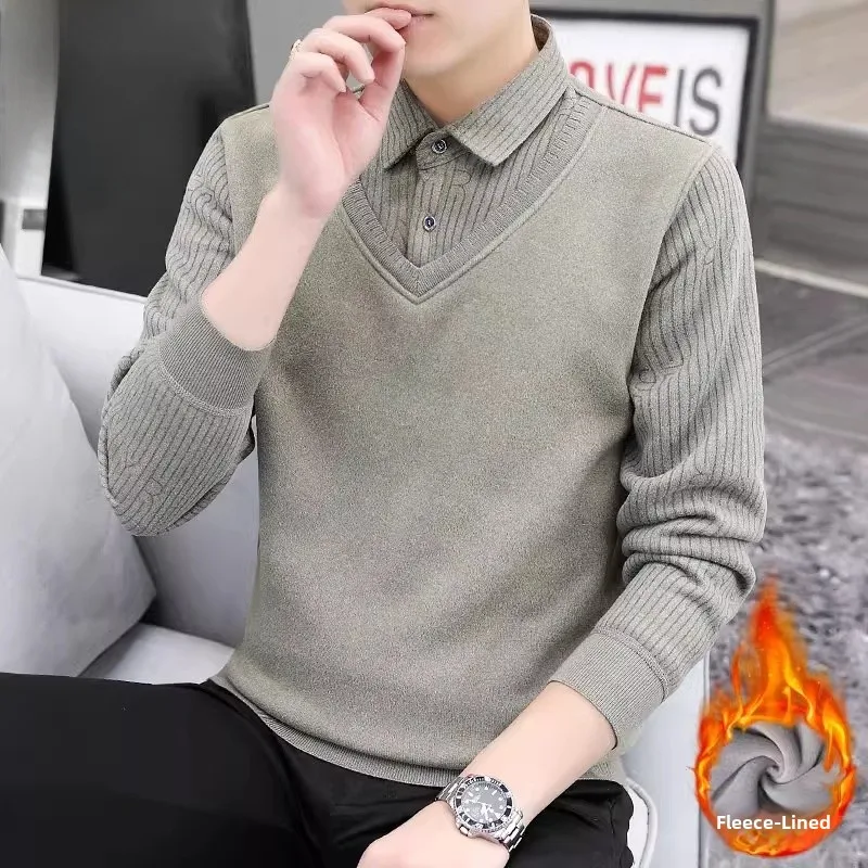 

Мужской трикотажный комплект-обманка (имитация двухслойности) с флисовой подкладкой, облегающий базовый слой, повседневный, из полиэфирного волокна, утепленный, зимний