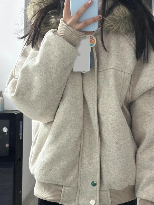 

Ретро-куртка из утолщенного хлопка для женщин: новая зимняя свободная теплая модель с капюшоном, повседневное хлопковое пальто премиум-класса, верхняя одежда