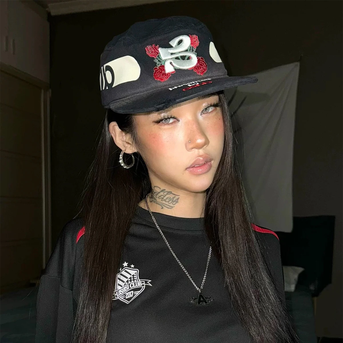Color Block Embroidered Letters Rose Baseball Hats New Men Women Sunshade Street Versatile Polka Dot Fashion Niche Peaked Caps