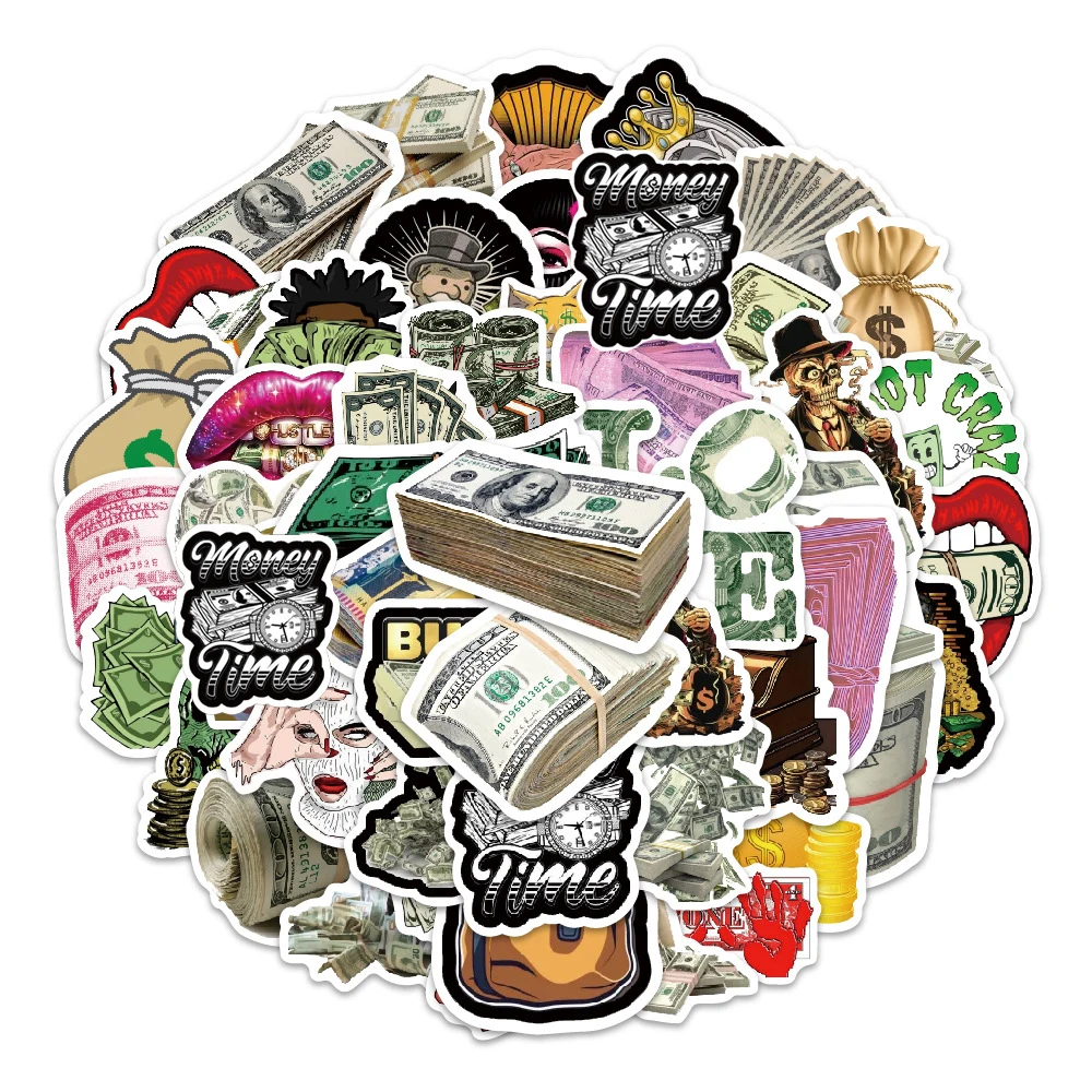 10/30/52pcs Money Dollar Cartoon Stickers Funny Graffiti Decals DIY Motorcycle Laptop Phone Currency Decoration Sticker Toy Gift