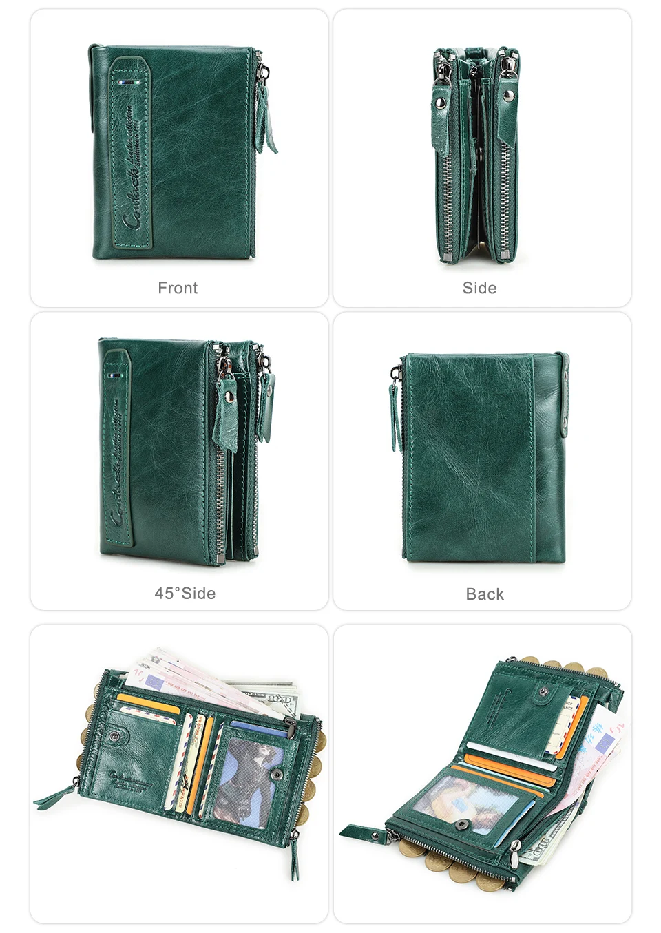 CONTACT'S Damen-Geldbörse aus Echtleder, zweifach faltbar, im Vintage-Stil, mit Münzfach und Kartenfächern – Detail 25