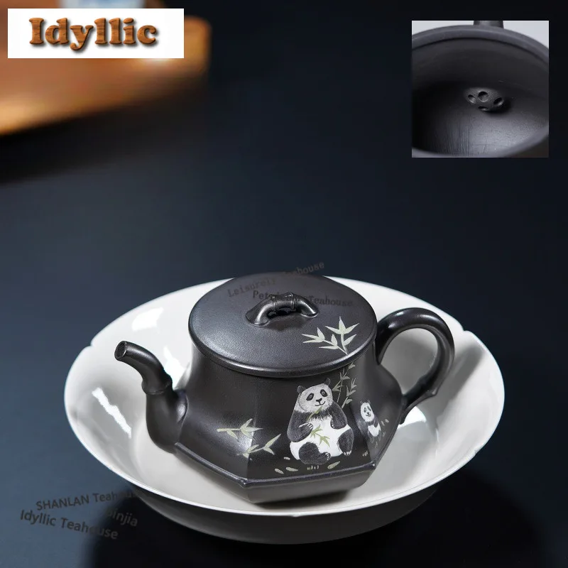 

280 мл Древние чайники из фиолетовой глины Исин, бамбуковая шестиугольная корзина ручной работы, горшок с необработанной рудой, желтый грязевой чайник, чайный сервиз Zisha, подарок