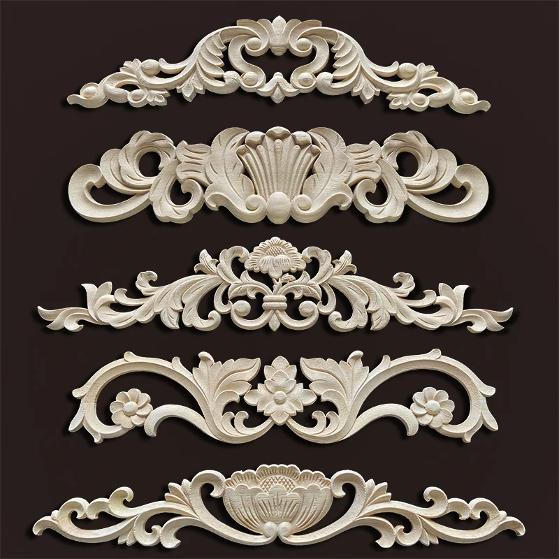 Wood Onlays and Appliques Home Decoration Bedroom Wood Capitals Furniture Appliques Wood Decal  Floral Vintage Home Decor Items