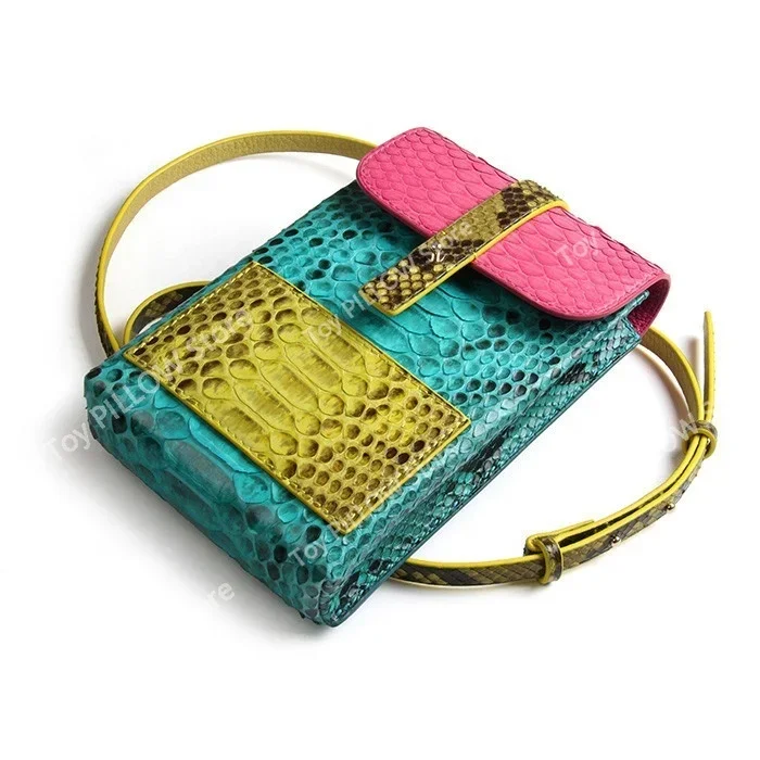 custom luxury genuine snake skin leather mini colorful shoulder crossbody mobile cell phone bags women  holder handbag