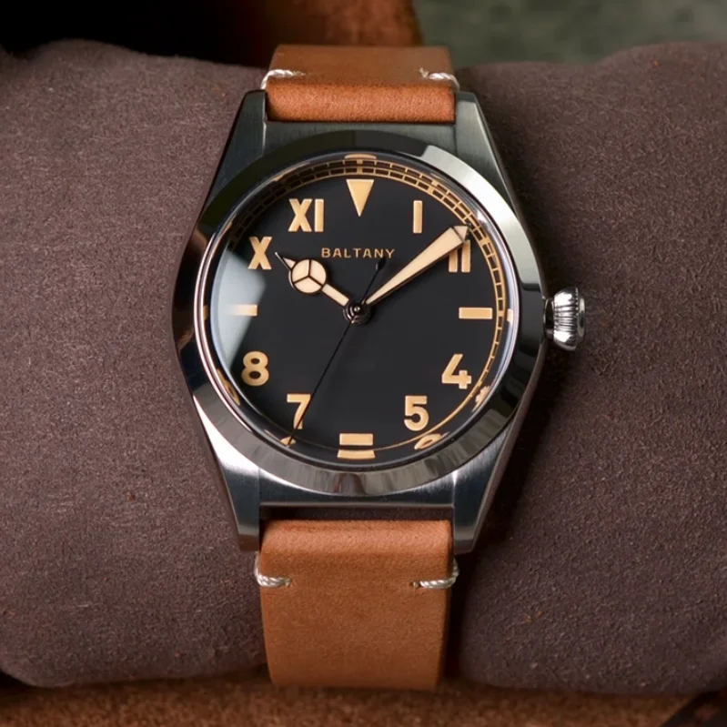 Baltany Men Automatic Watch 36mm Pilot Wristwatch Sapphire Bubble Mirror 20ATM Waterproof C3 Luminous Military NH38