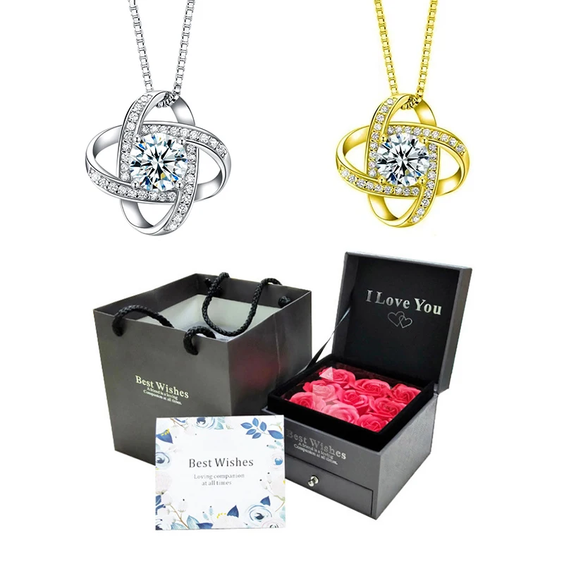 

Ожерелье из стерлингового серебра с клевером, кулон с кубическим цирконием, подарок на День матери на День святого Валентина, с красивой подарочной коробкой для подарков