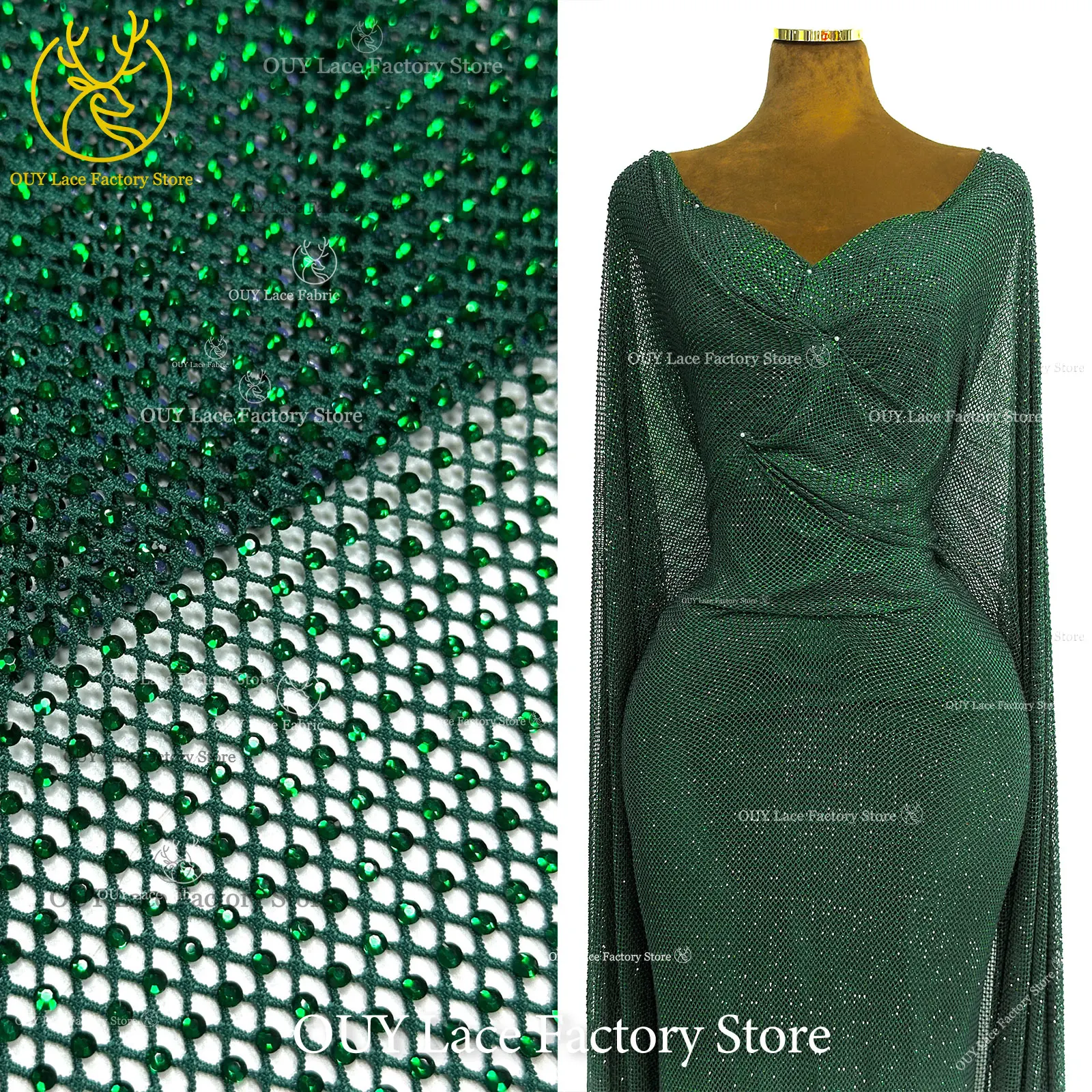 2,5 Yards Hochwertiger Dubai Edelstein-Netzspitzenstoff Hochqualitative Afrikanische Spitze Nigerianischer Steinspitzenstoff für Damen-Abendkleider – Detail 6