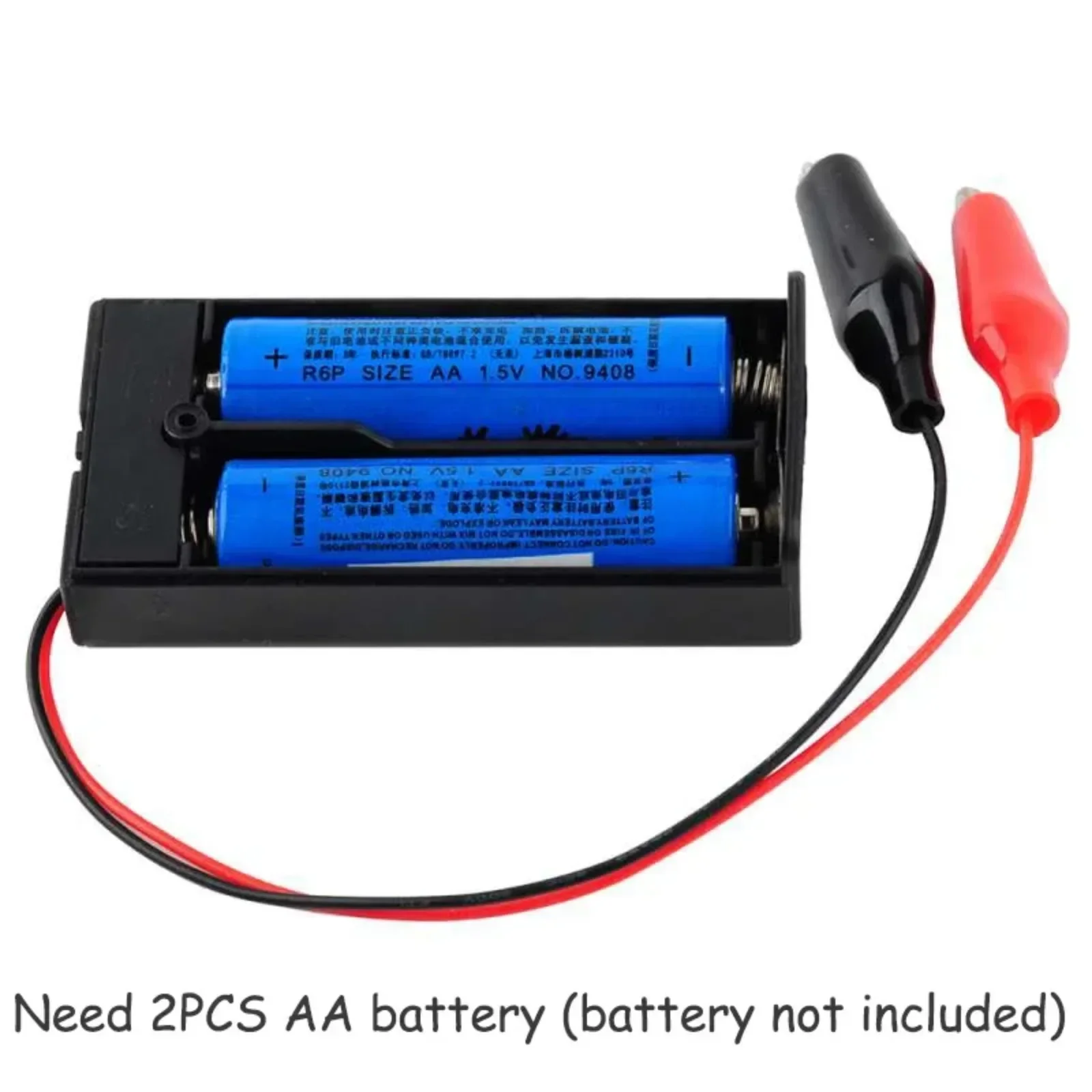 2PCS 3V Battery Holder Storage Case with Alligator Clip for 2PCS 1.5V AA Battery Wired with ON/Off Switch Battery Box