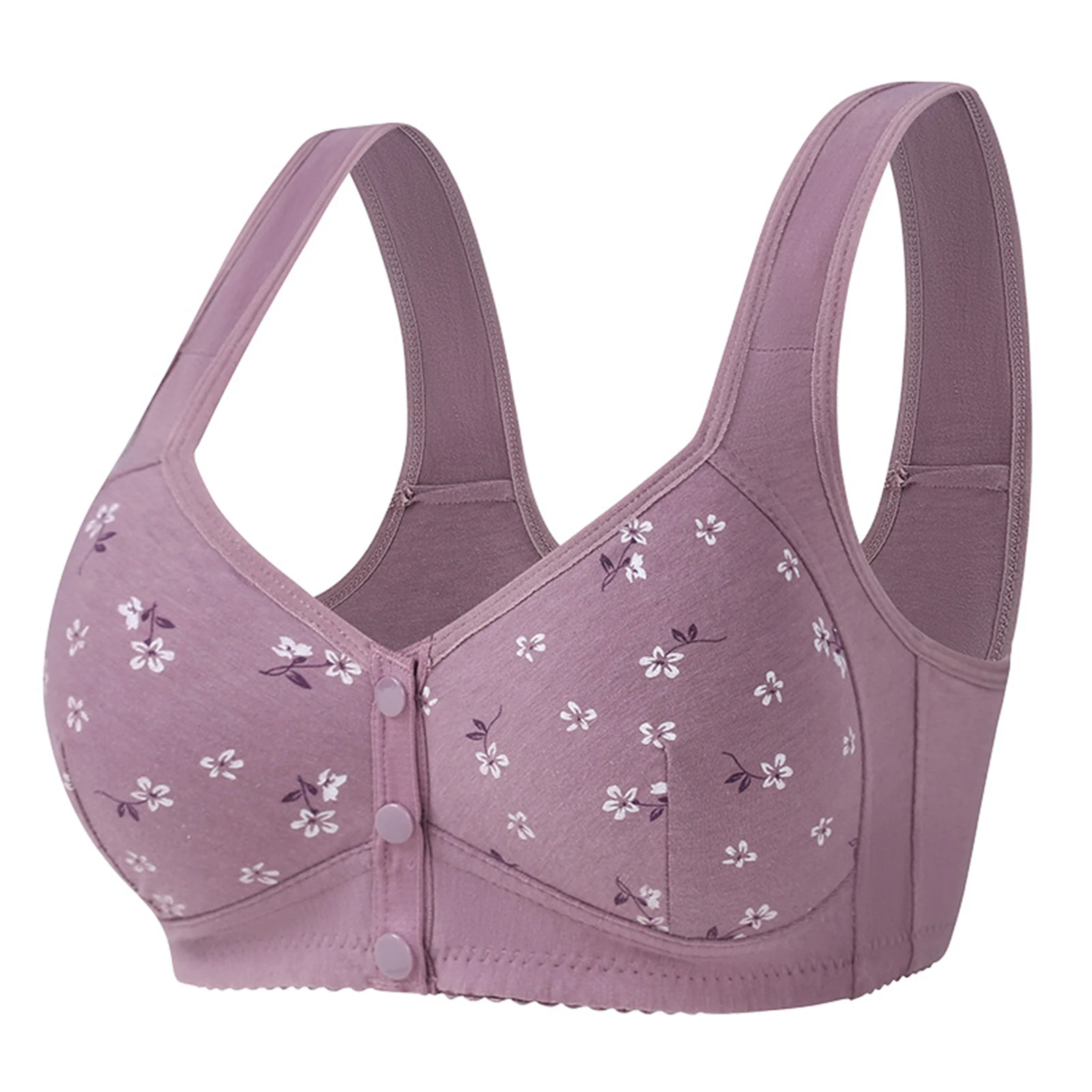 Middle-aged and Elderly women Front Buckle Bra Wide Shoulder One-Piece Widened Side Bra for Indoor Outdoor Gym Running